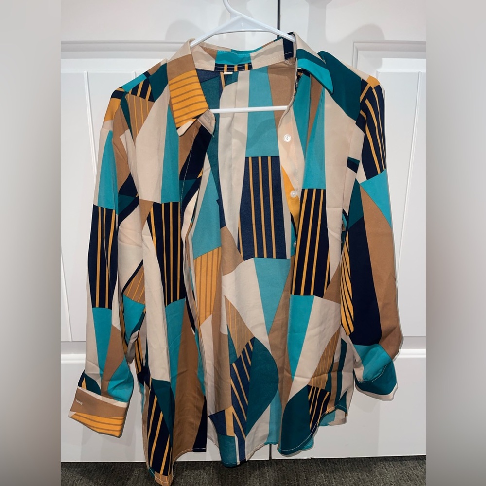 Long sleeve, lightweight, multi colored button down